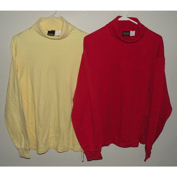 Lot 2 Vtg Eddie Bauer Men’s Large LS Turtle Neck Shirts Yellow Red Made USA - Picture 1 of 3